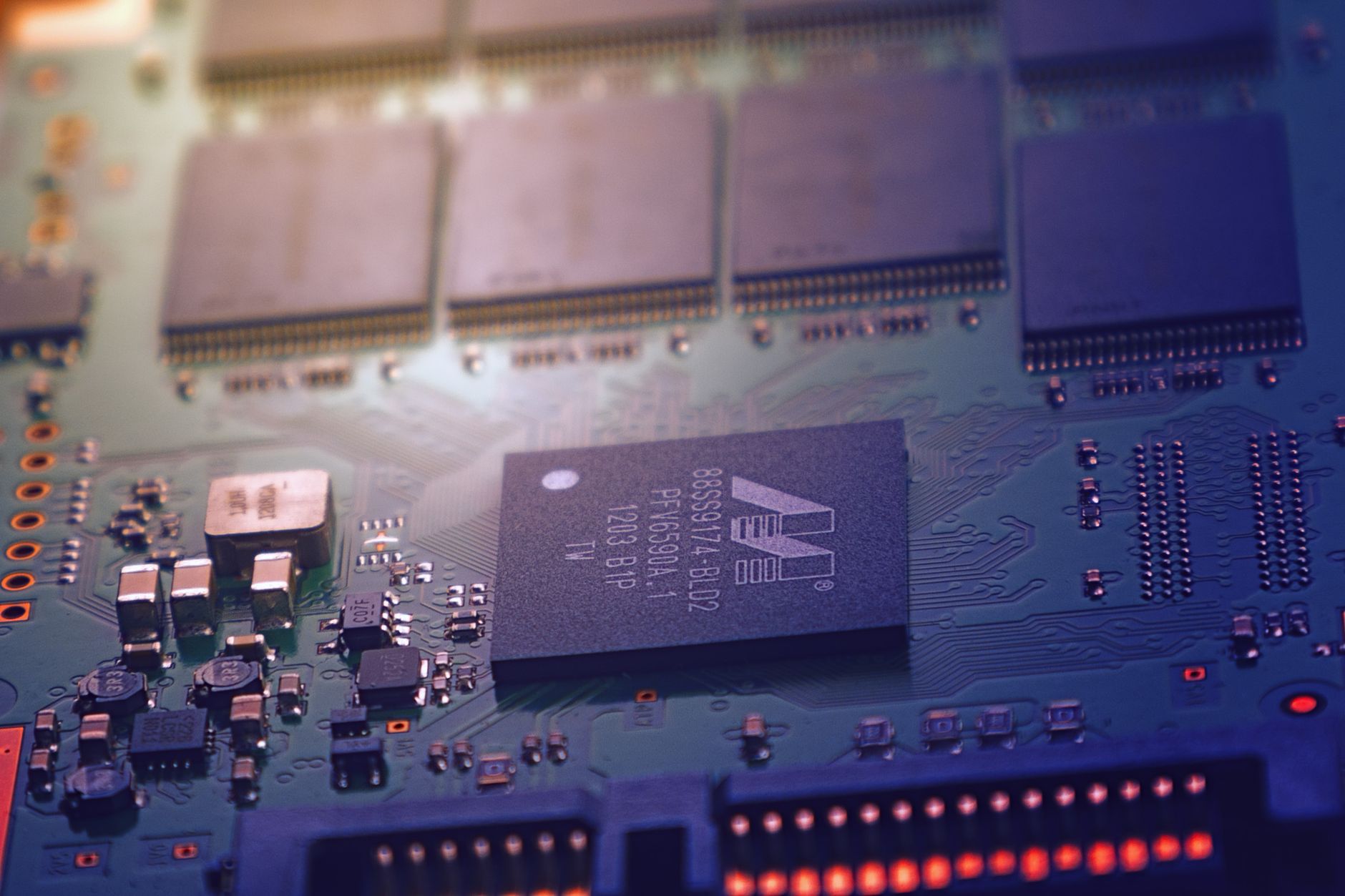 Safe local storage processing server microchip closeup
